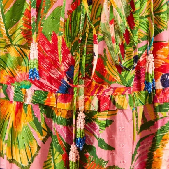 FARM Rio Green and Orange Resort Maxi Dress with Ruffled Tiers - Picture 5 of 5